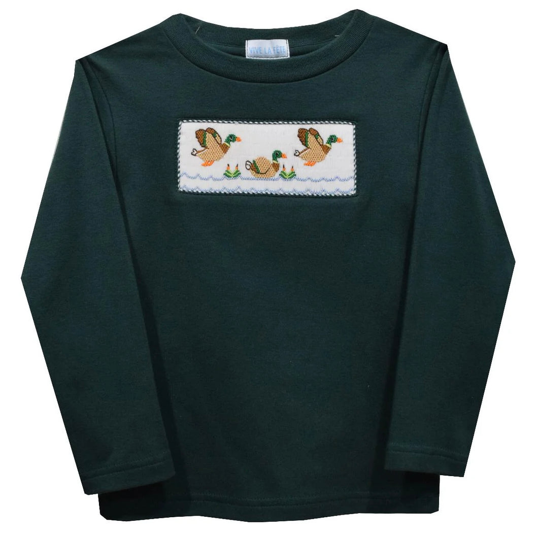 Vive La Fete Boys Long Sleeve Mallard Ducks Smocked Shirt