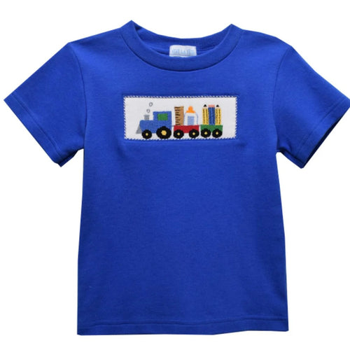 Vive La Fete Boys Short Sleeve Smocked Back to School Train Shirt