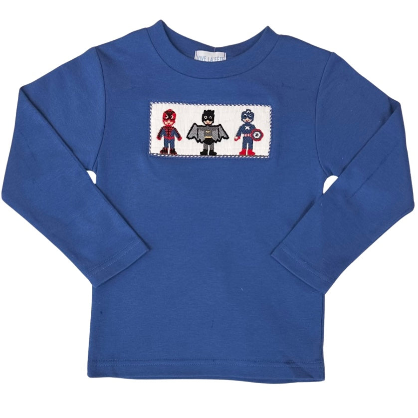 Vive La Fete Boys Long Sleeve Royal Blue Smocked Superhero's Shirt