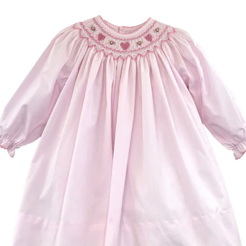 Petit Ami Girls Pink LS Dress with Heart Smocked Collar