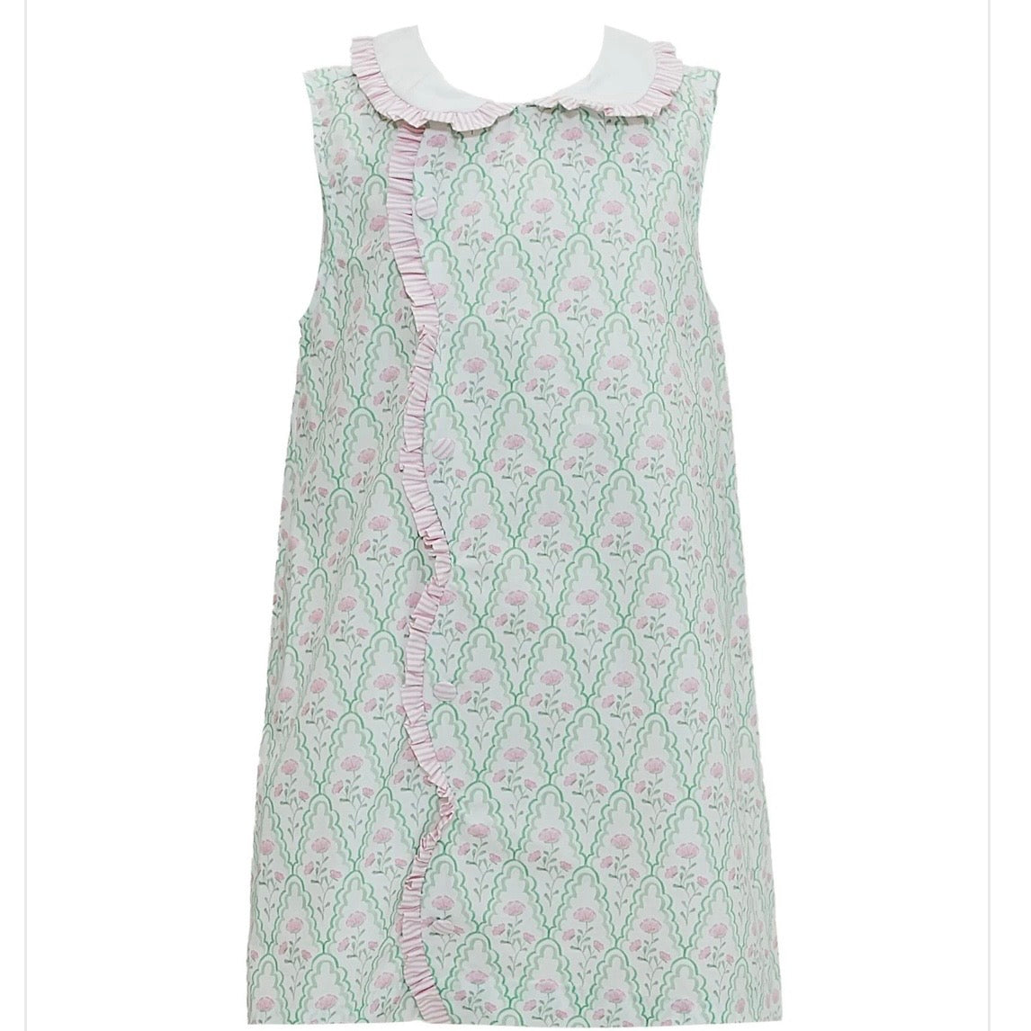 Krewe Girls Claire Green and Pink Floral Scallop Dress