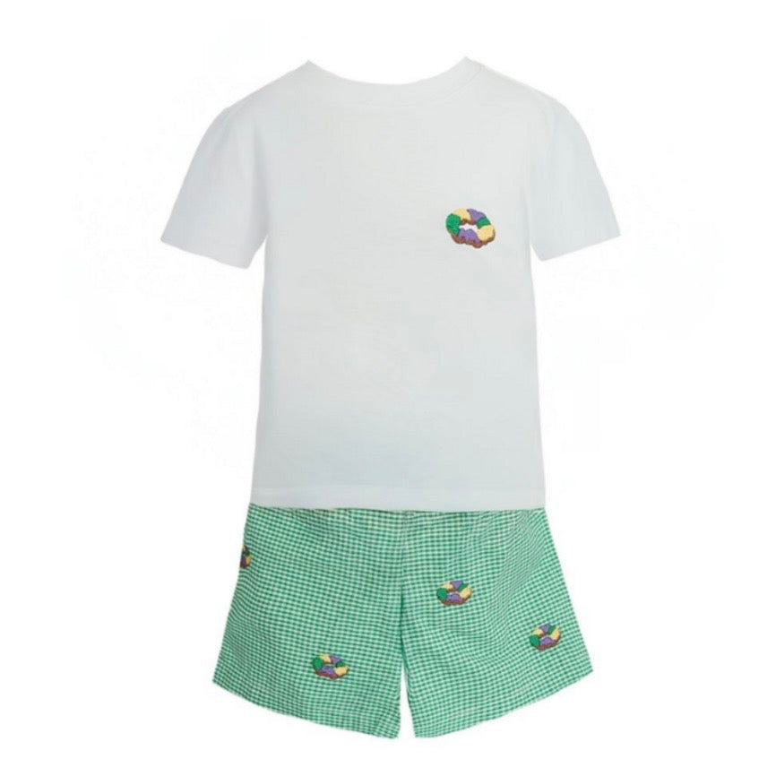 Krewe Boys Tyler Embroidered King Cake Gingham Short Set