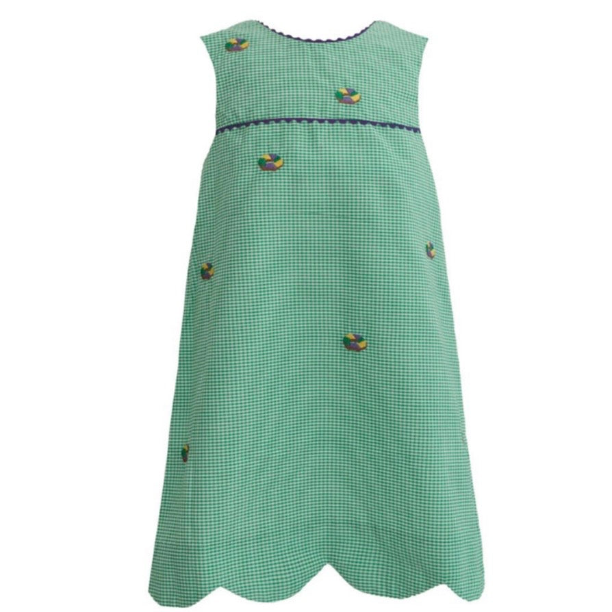 Krewe Girls Sarah Embroidered King Cake Gingham Dress