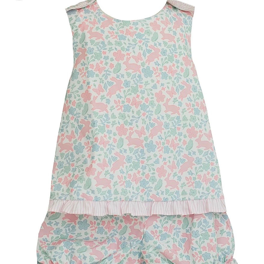 Krewe Girls Amelia Bunny Floral Print Cross Back Bloomer Set