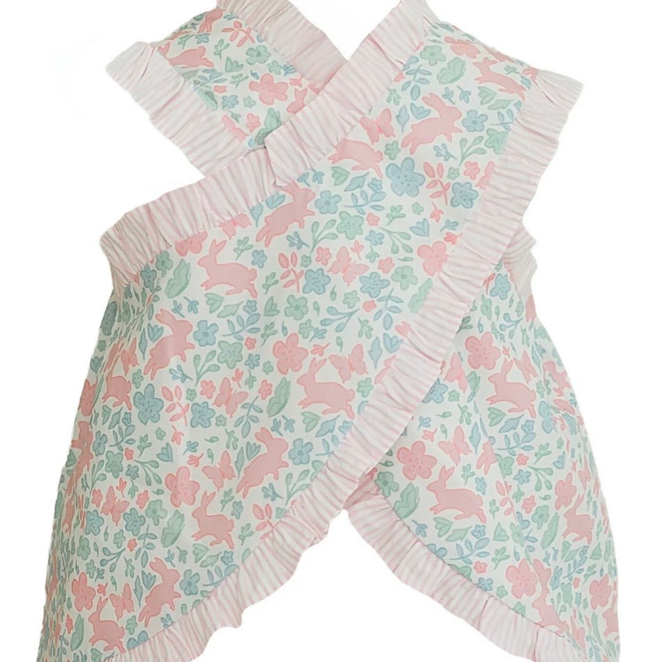 Krewe Girls Amelia Bunny Floral Print Cross Back Bloomer Set