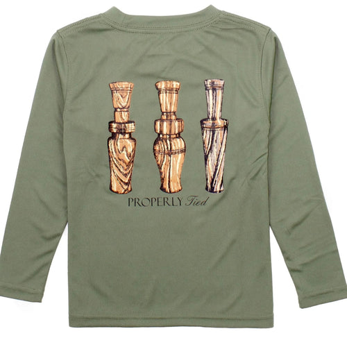 Properly Tied Boys LS Olive Duck Calls Performance