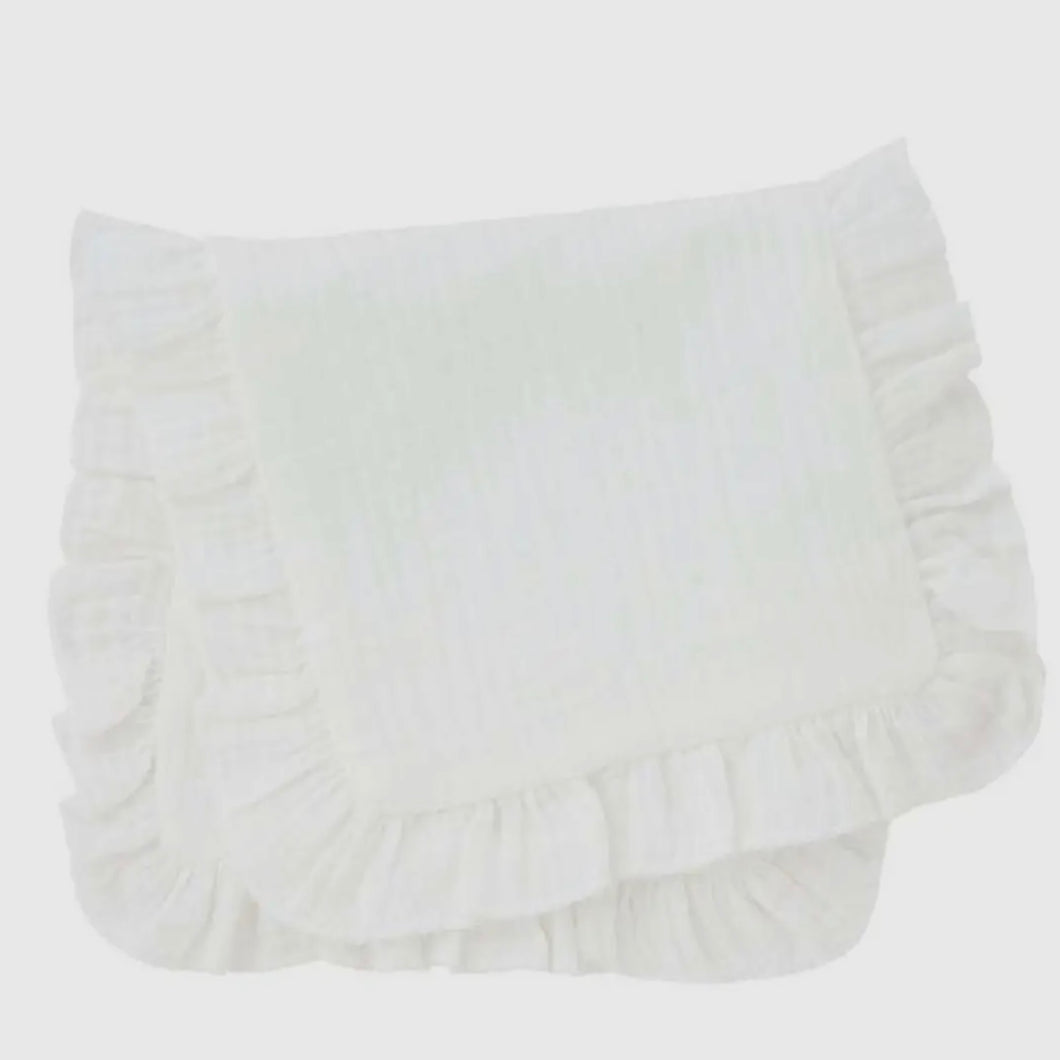 Zsa Zsa and Lolli White Muslin Ruffled Burp Cloth