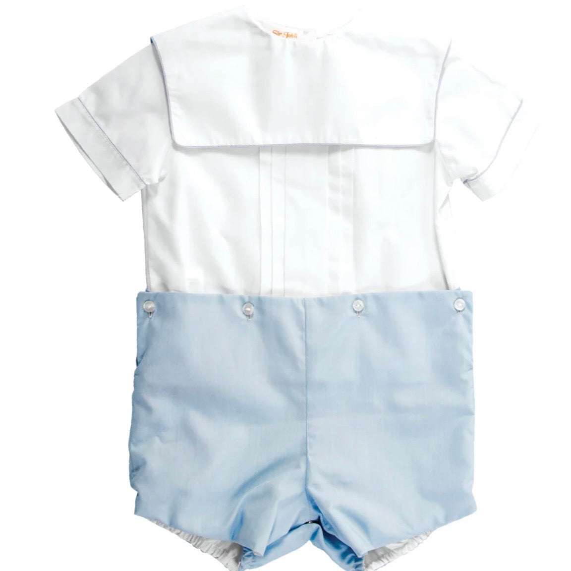 Rosalina Boys White & Blue Square Collar Button On Short Set