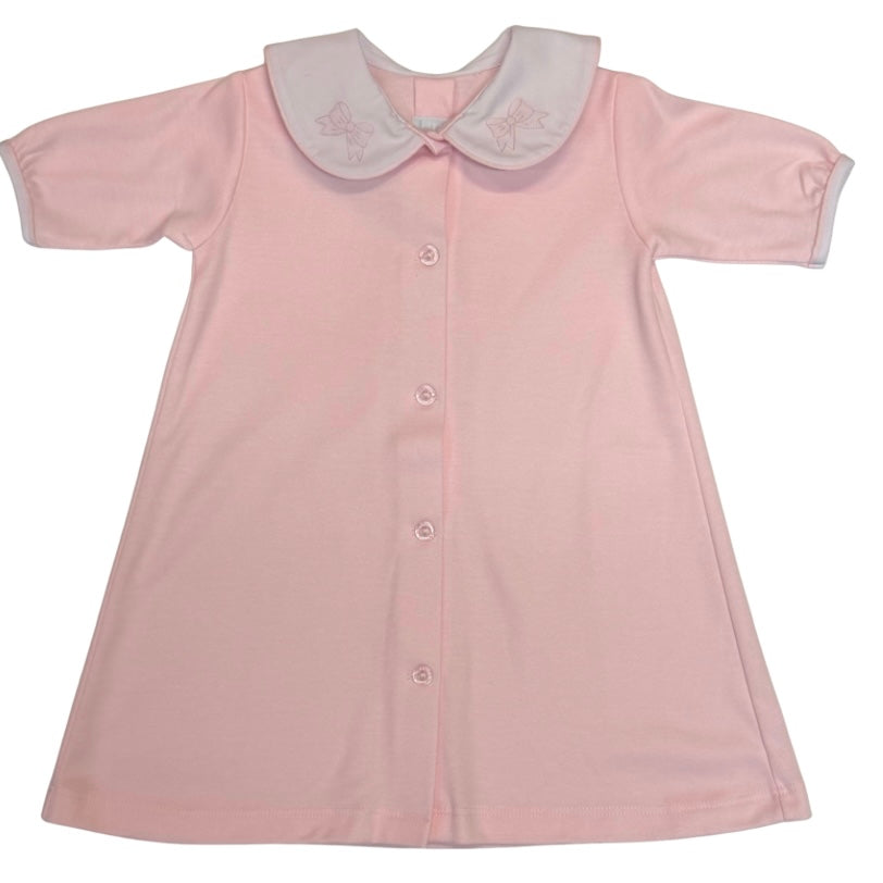 Auraluz Girls Pink Day Gown with Bow Shadow Stitch Collar