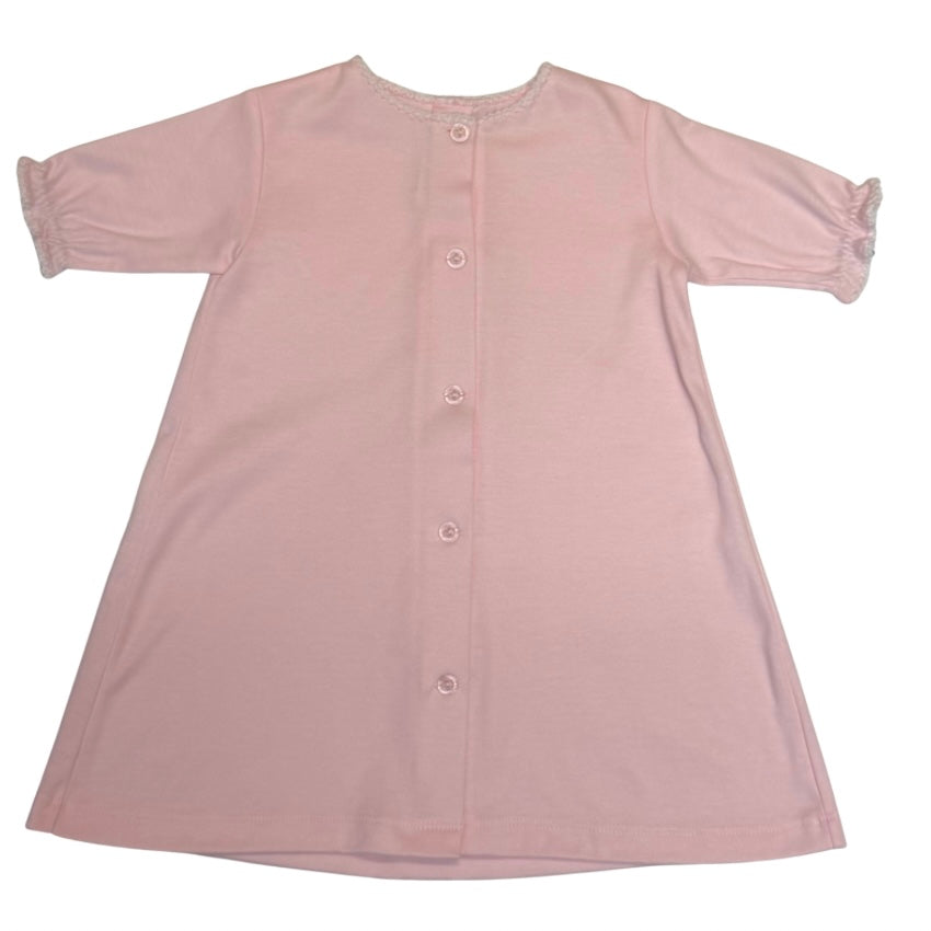 Auraluz Girls Pink Day Gown with White Piped Collar and Sleeves