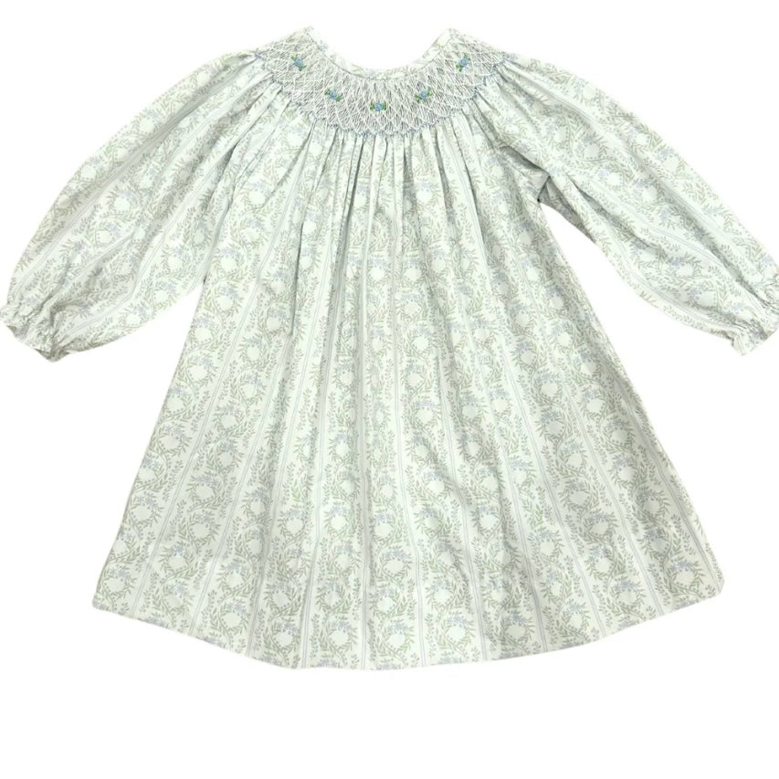 Krewe Girls Green Floral Bishop Smocked Dress