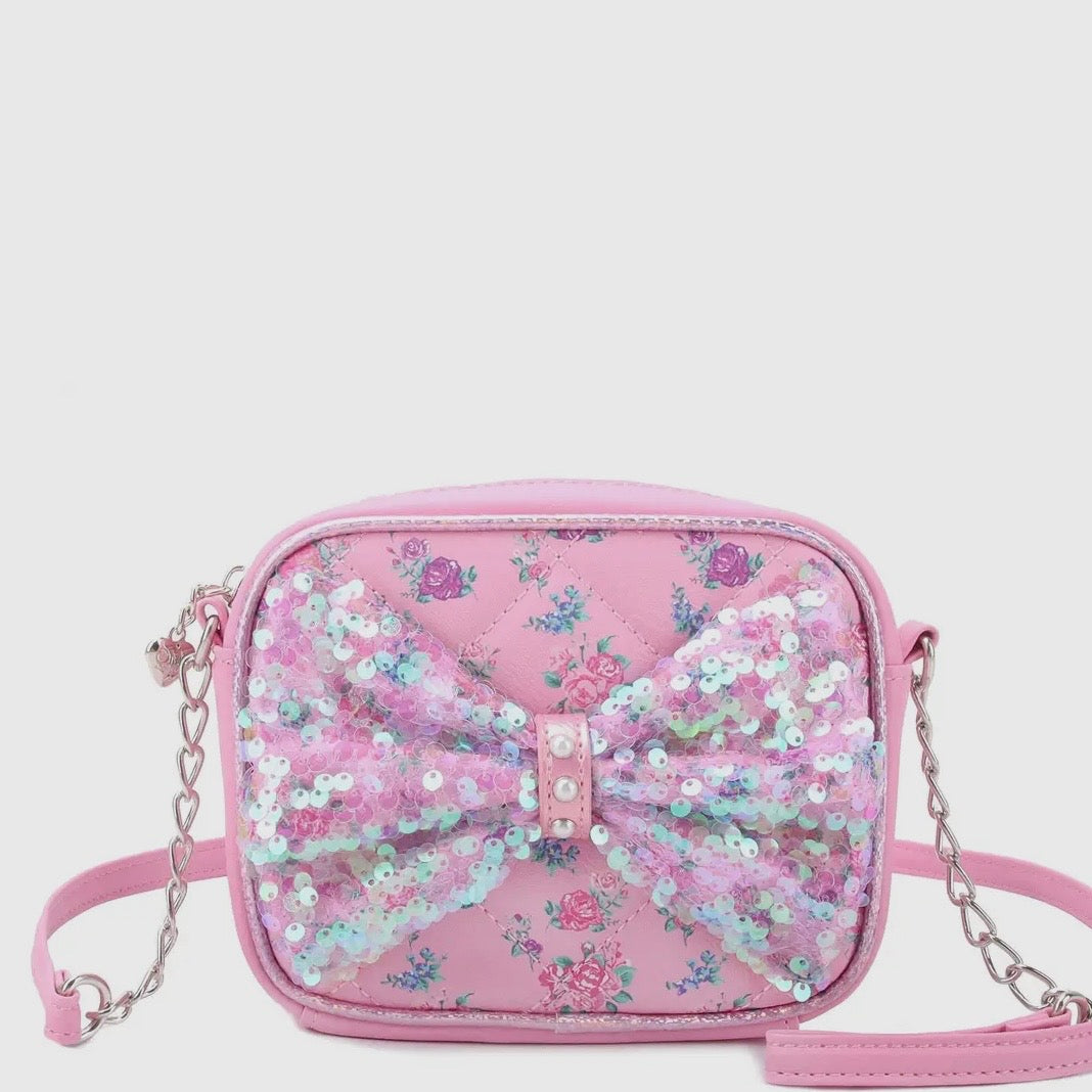 OMG Floral Printed Sequins Bow Crossbody Bag