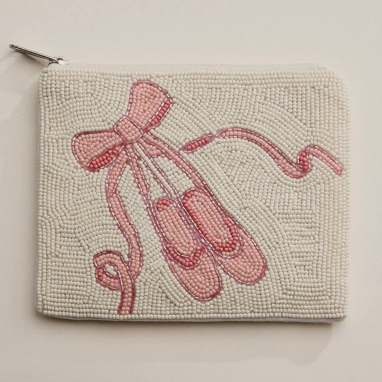 Frem Pink Ballet Beaded Zipper Pouch