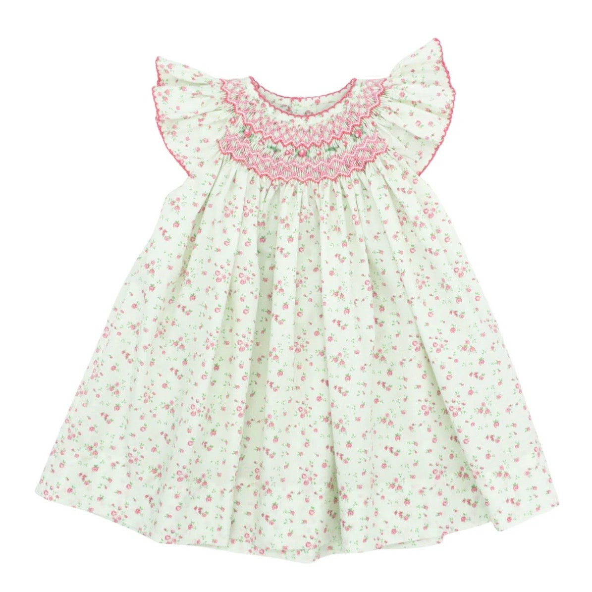 Petit Ami Girls Angel Sleeve Bishop Dress-Floral Mint