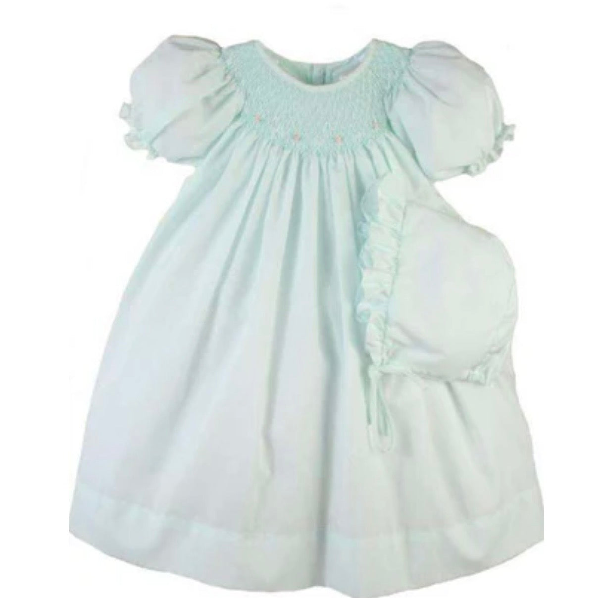 Petit Ami Girls Smocked Day Dress with Matching Bonnet-Mint