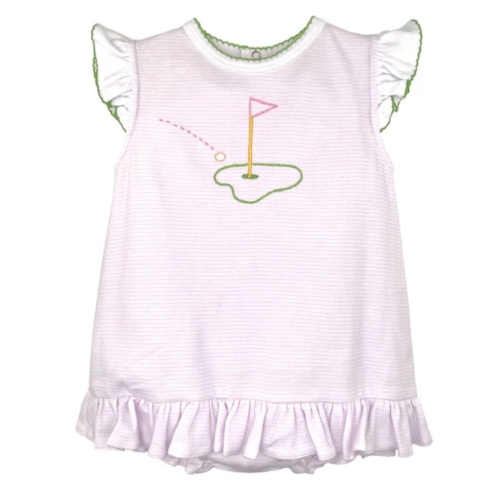 Petit Ami Girls Golf Embroidered Knit Bubble with Angel Wing Sleeves