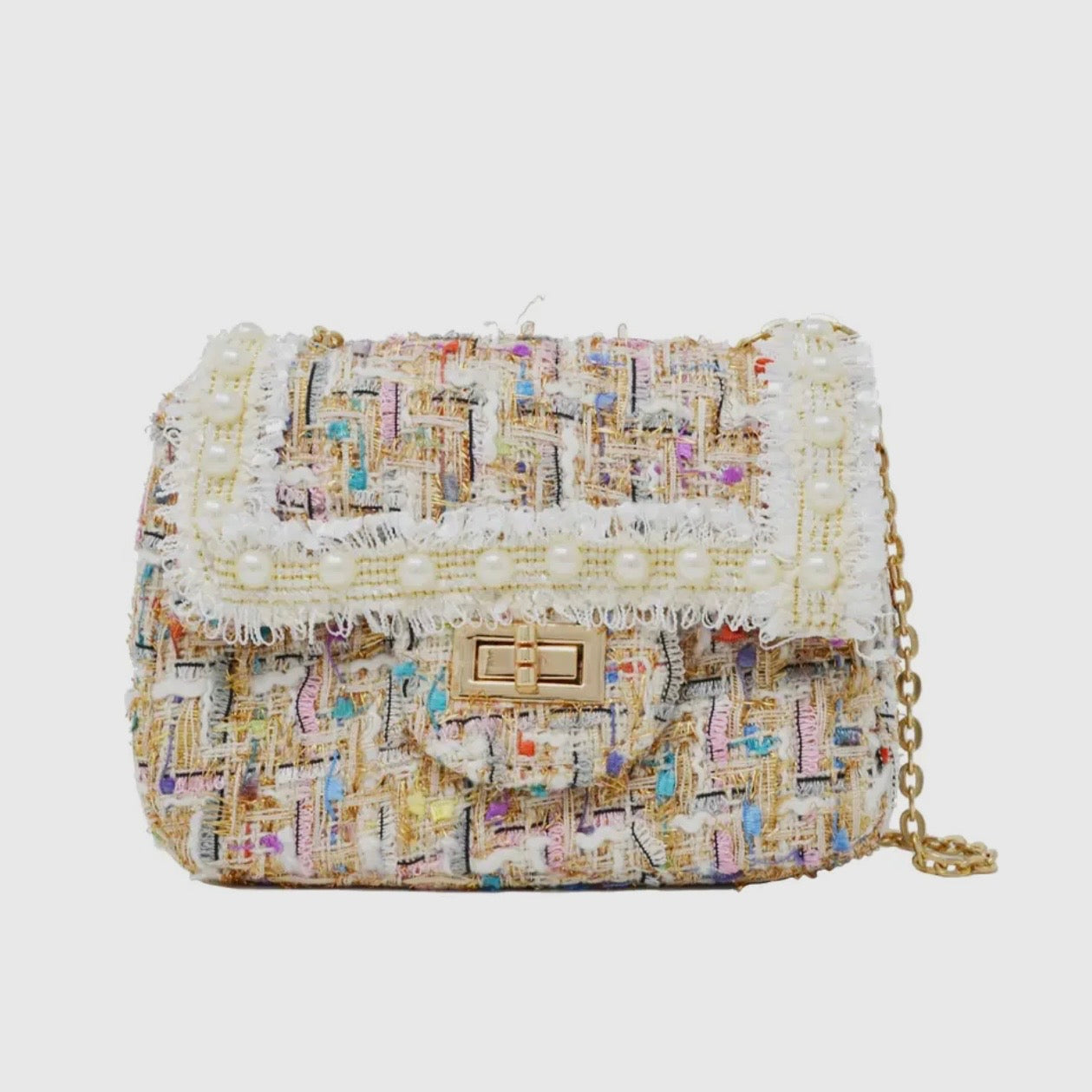 Tiny Treats Girls Classic White Tweed Handbag