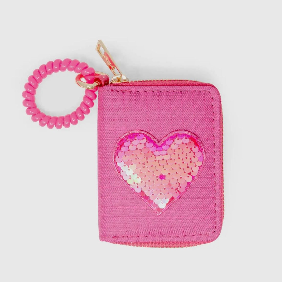Tiny Treats Girls Sequin Heart Spiral Strap Wallet-Hot Pink