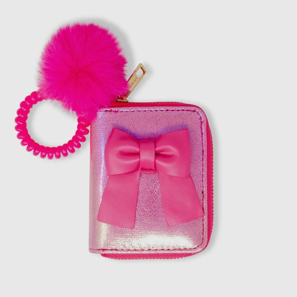 Tiny Treats Girls Shiny Jumbo Bow Spiral Strap Wallet-Hot Pink