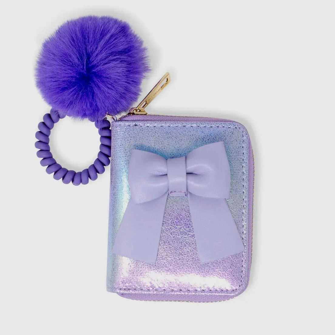 Tiny Treats GIrls Shiny Jumbo Bow Spiral Strap Wallet-Purple