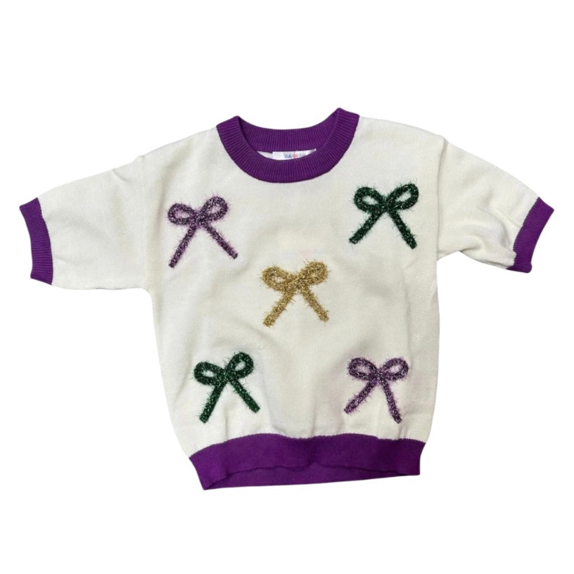 Lulu Bebe Girls Mardi Gras Bow Sweater