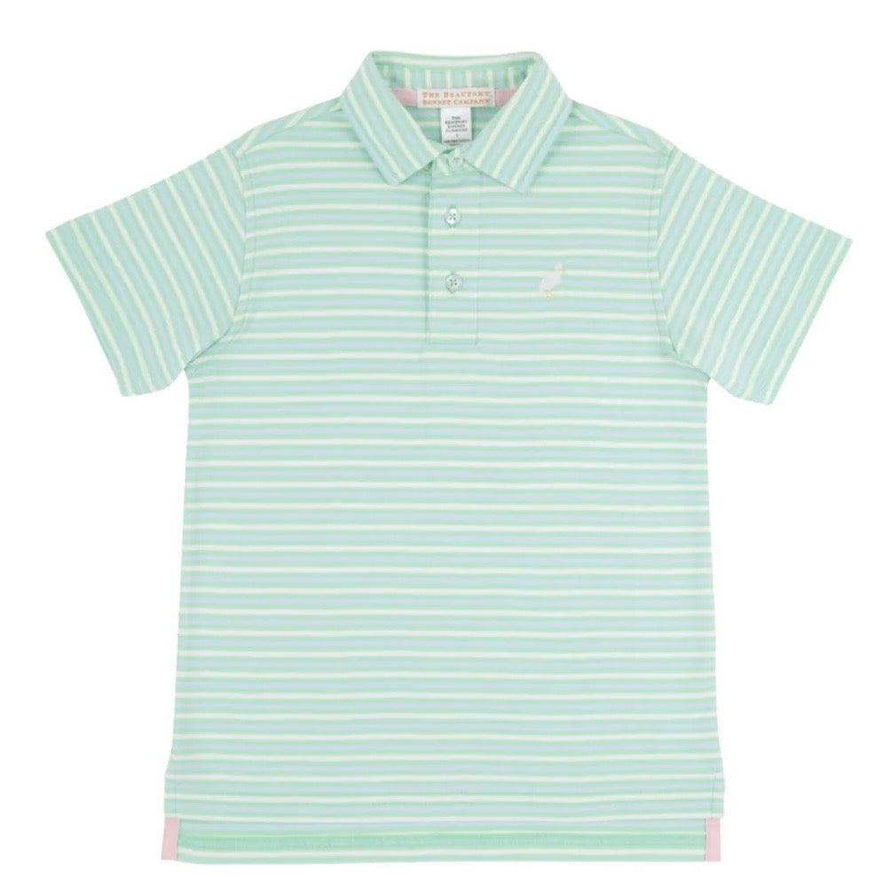 Beaufort Bonnet Boys Sumner County Stripe Prim and Proper Polo-Grace Bay Green