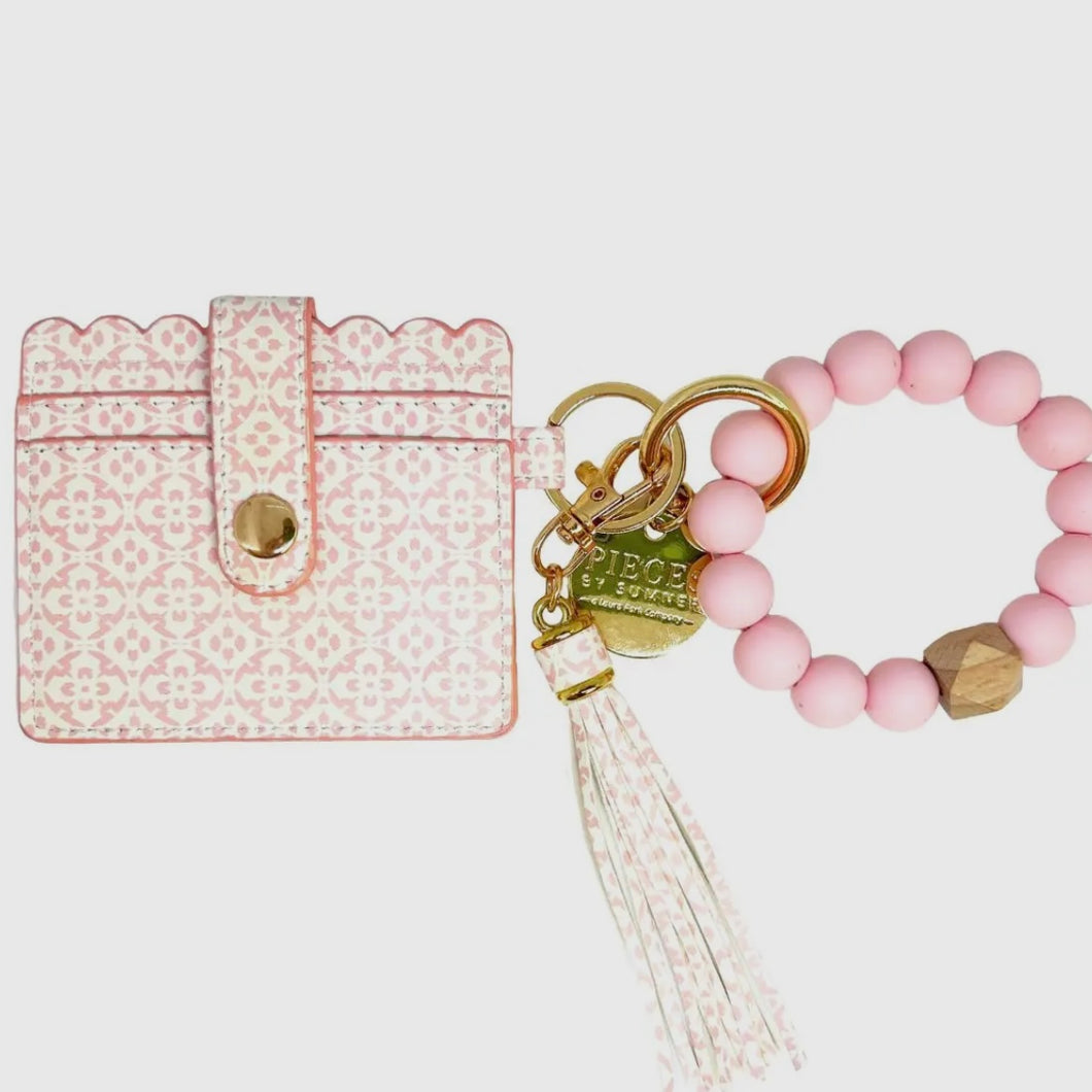 Laura Park Designs Porto Tiles Blush Keychain Wristlet Wallet