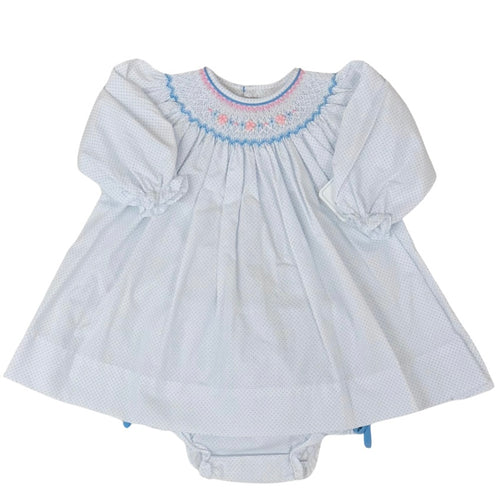 Petit Ami Girls Blue Dot Smocked Dress