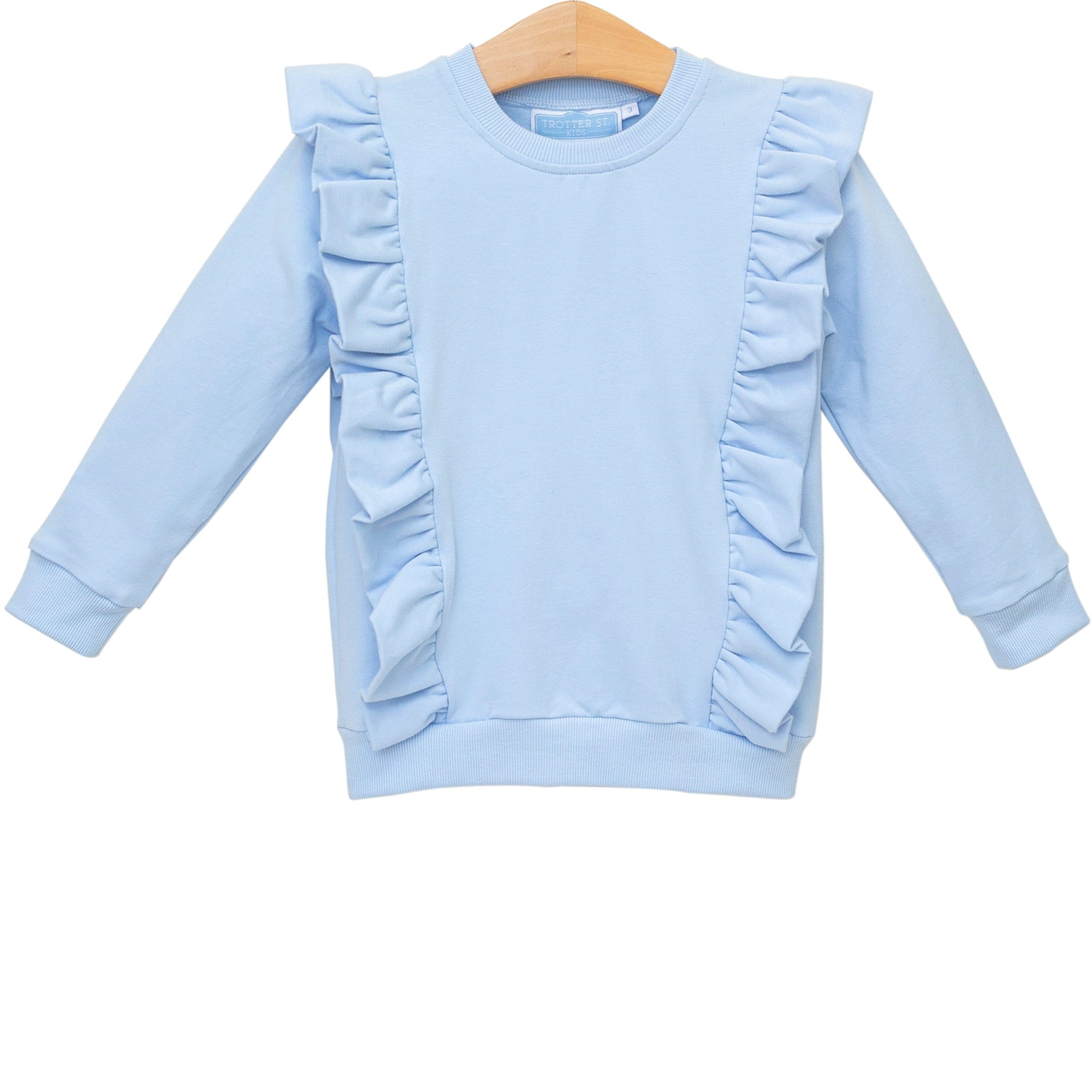 Trotter Street Girls LS Light Blue Laura Ruffle Pullover