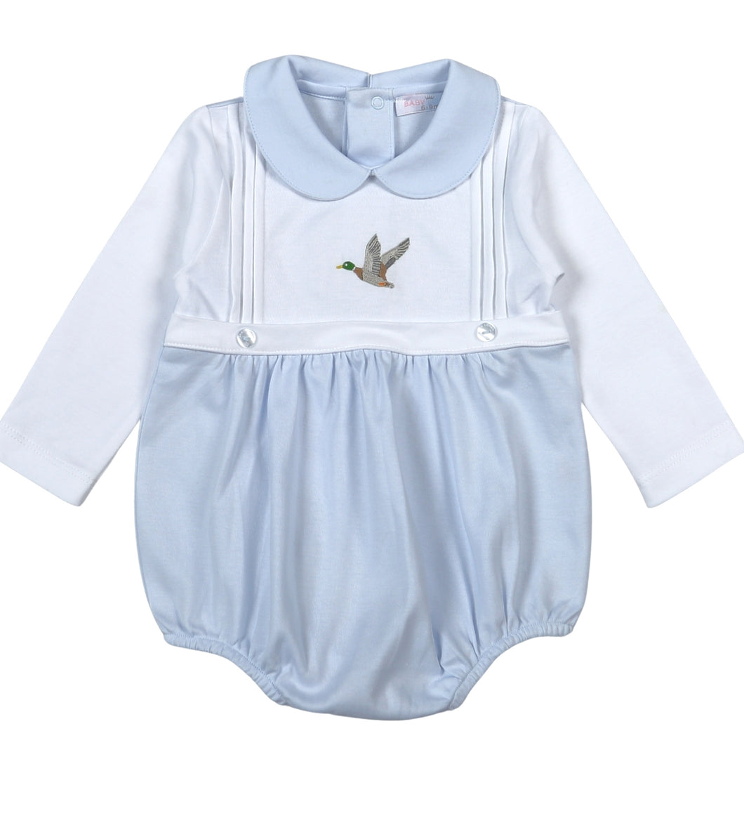 Baby Loren Boys Blue Mallard Ducks Hand Embroidered Bubble