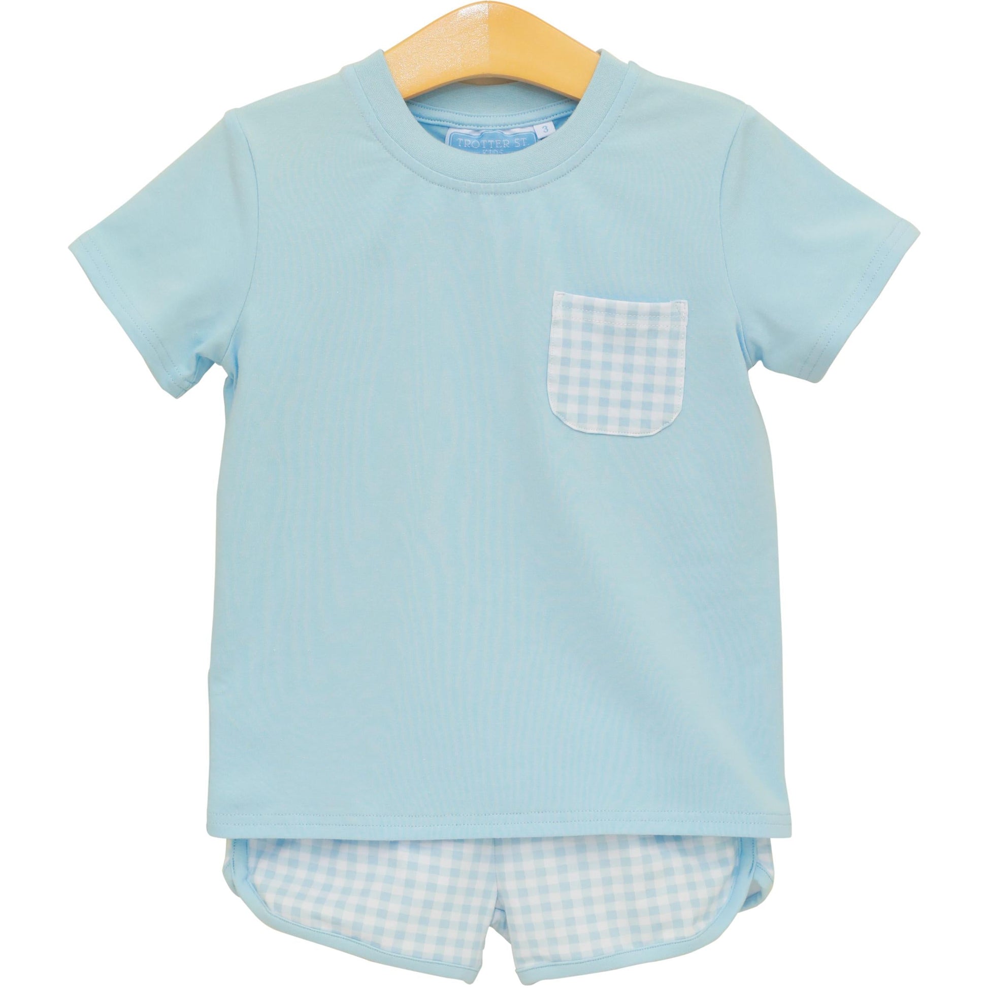 Trotter Street Boys Madden Short Set-Light Blue Gingham