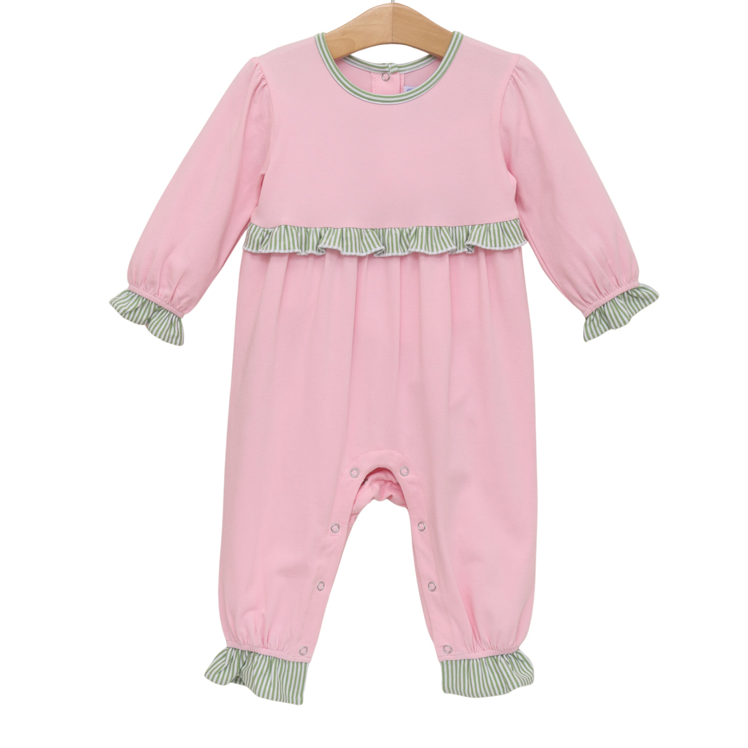 Trotter Street Girls Mila Romper-Green Stripe