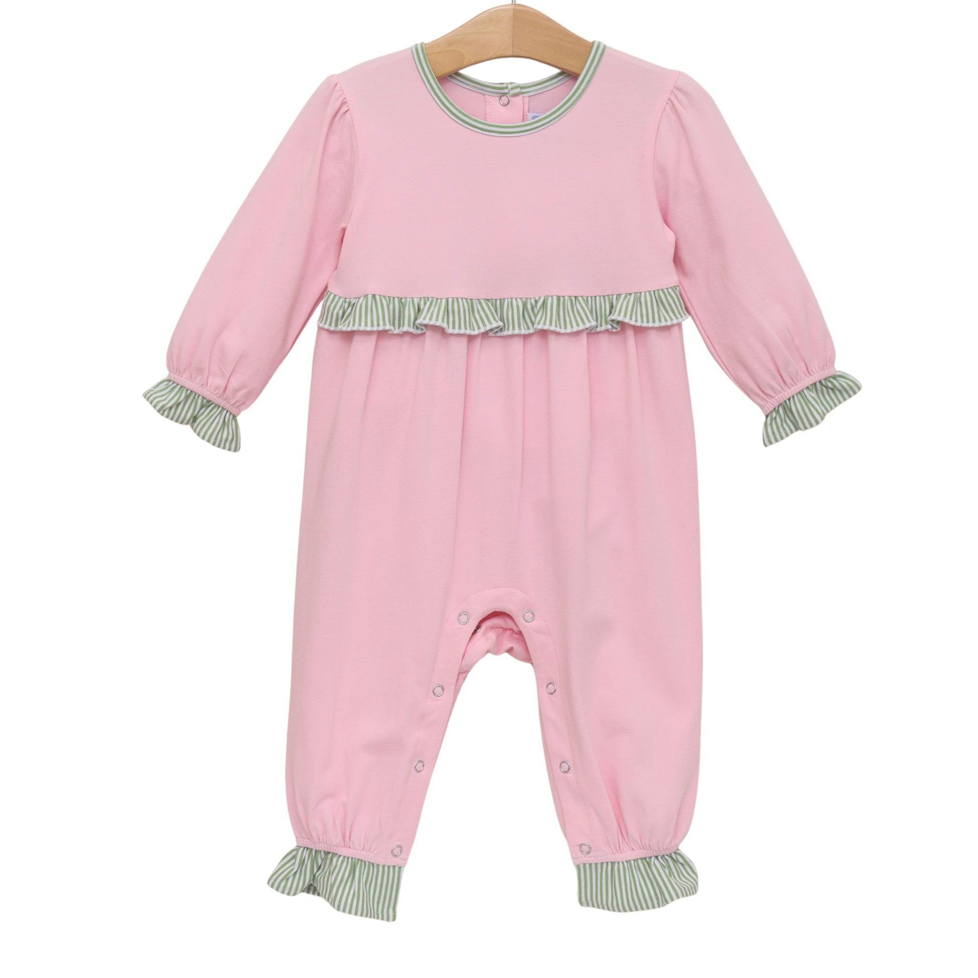 Trotter Street Girls Mila Romper-Green Stripe