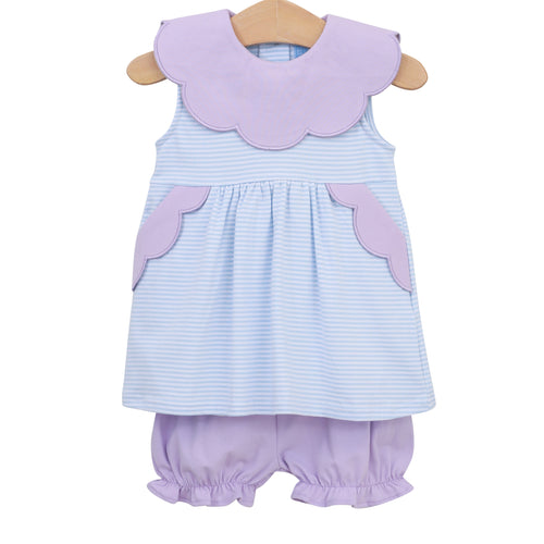 Trotter Street Light Blue/Lavender Stripe Penelope Bloomer Set