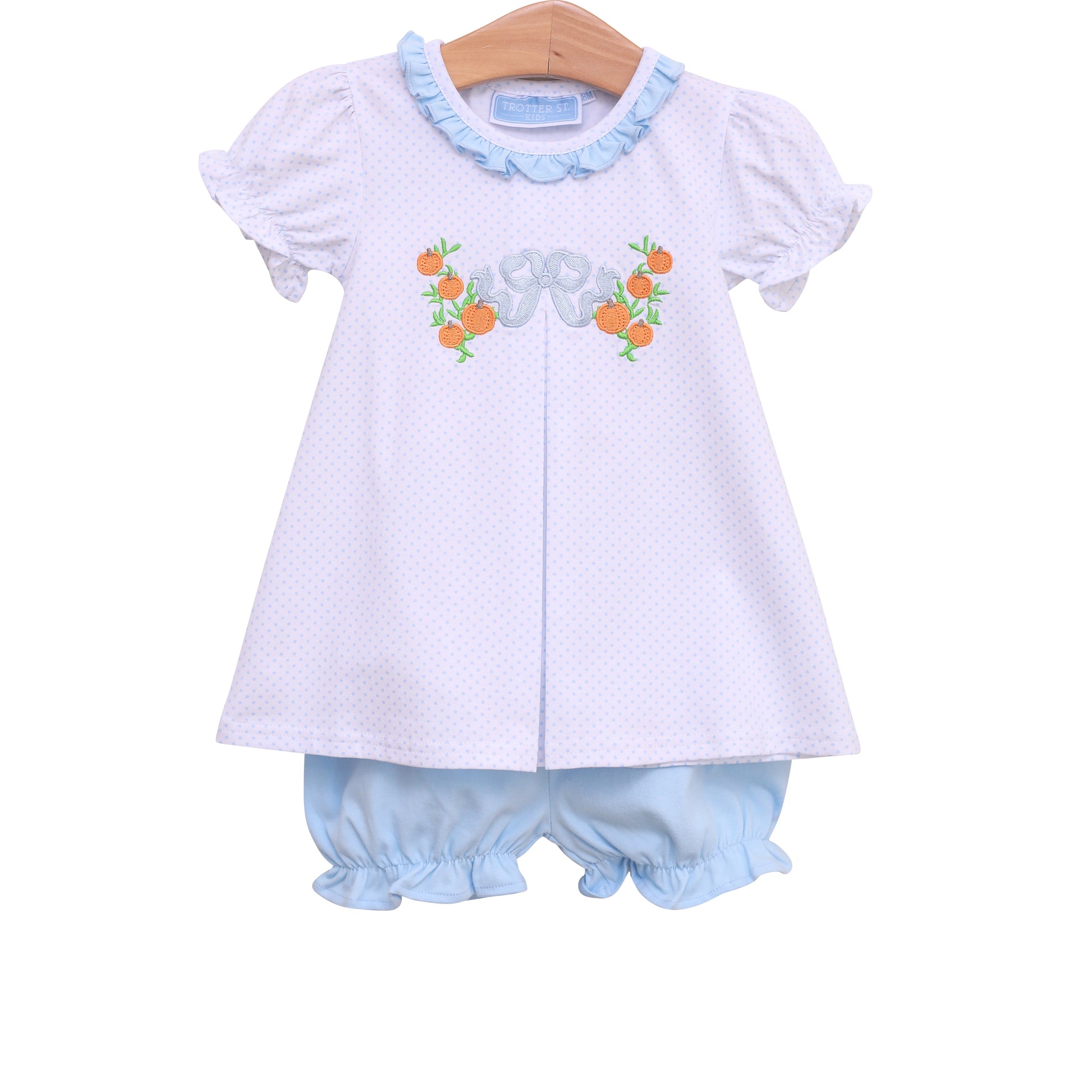 Trotter Street Girls Pumpkin Embroidery Bloomer Set