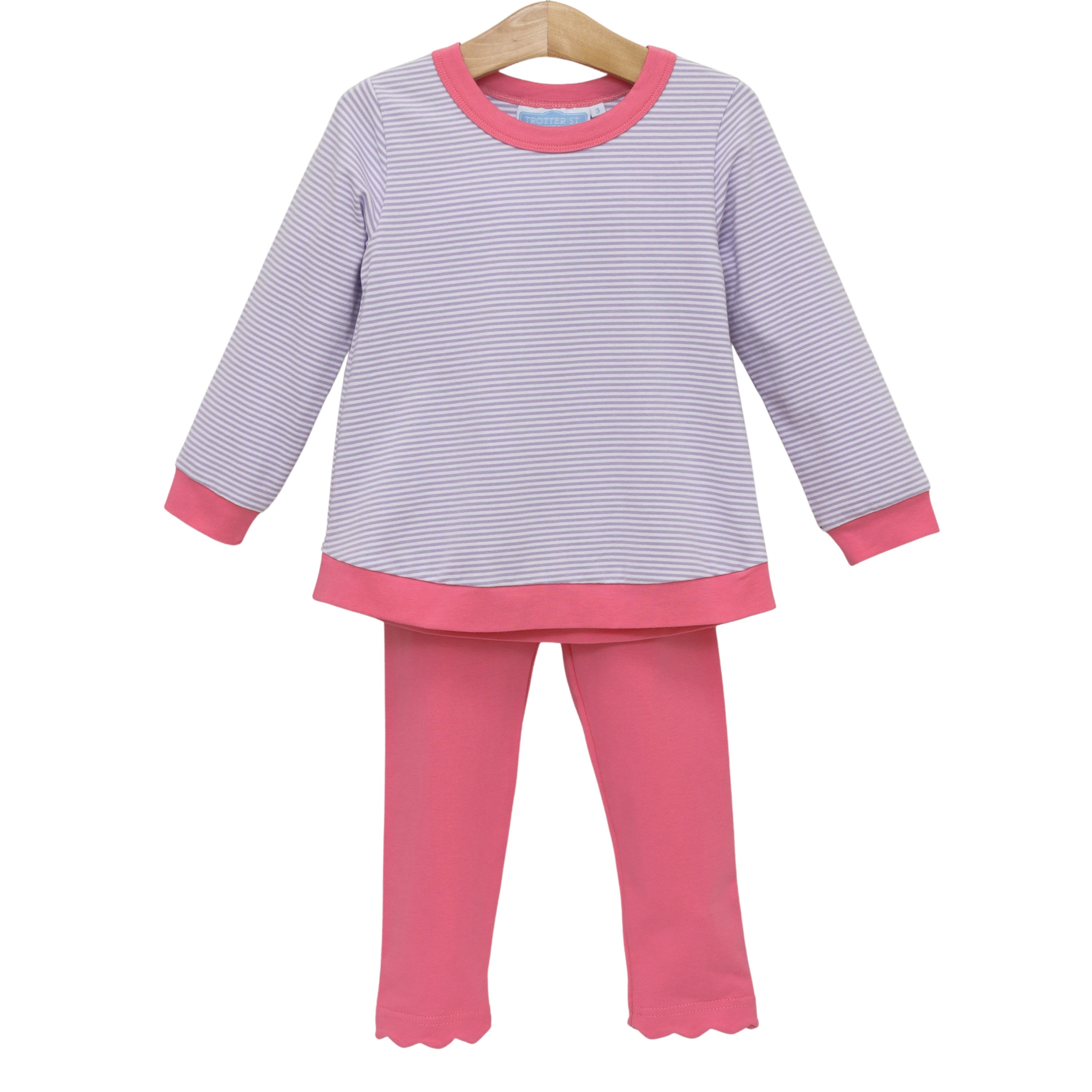 Trotter Street Girls Reagan Pant Set-Lavender Stripe