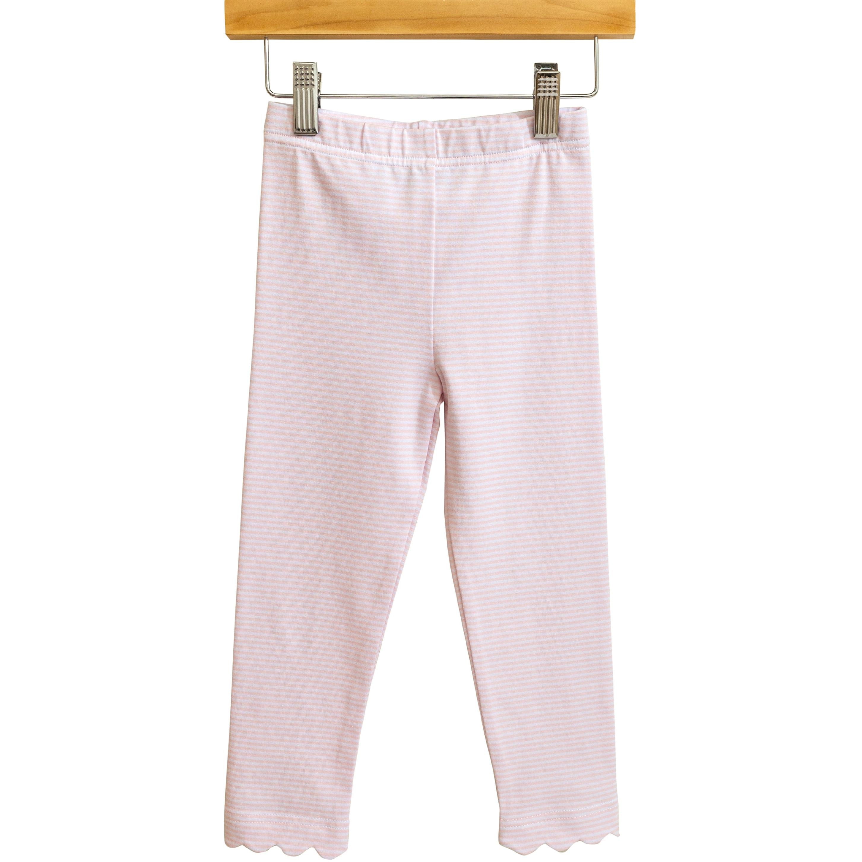 Trotter Street Girls Light Pink Stripe Scallop Leggings