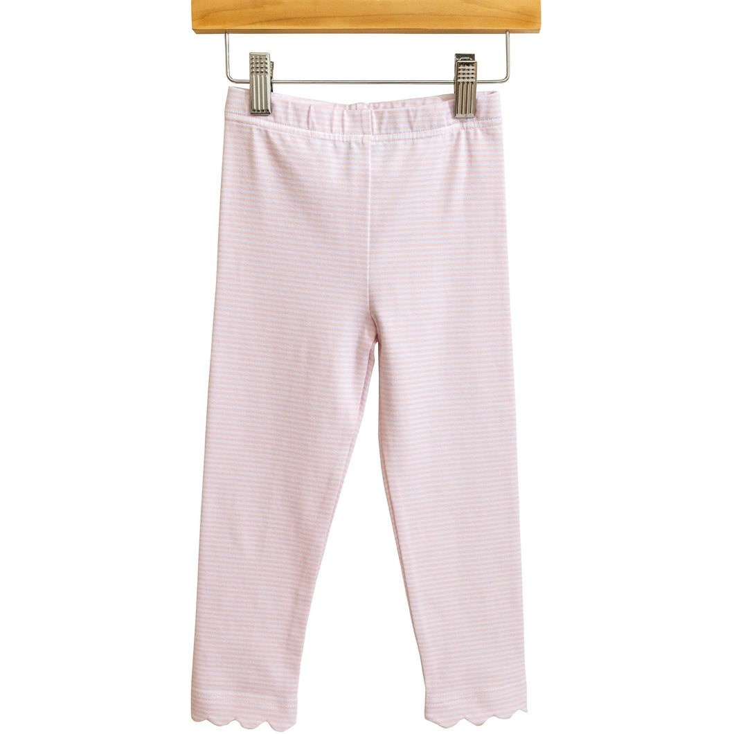 Trotter Street Girls Light Pink Stripe Scallop Leggings