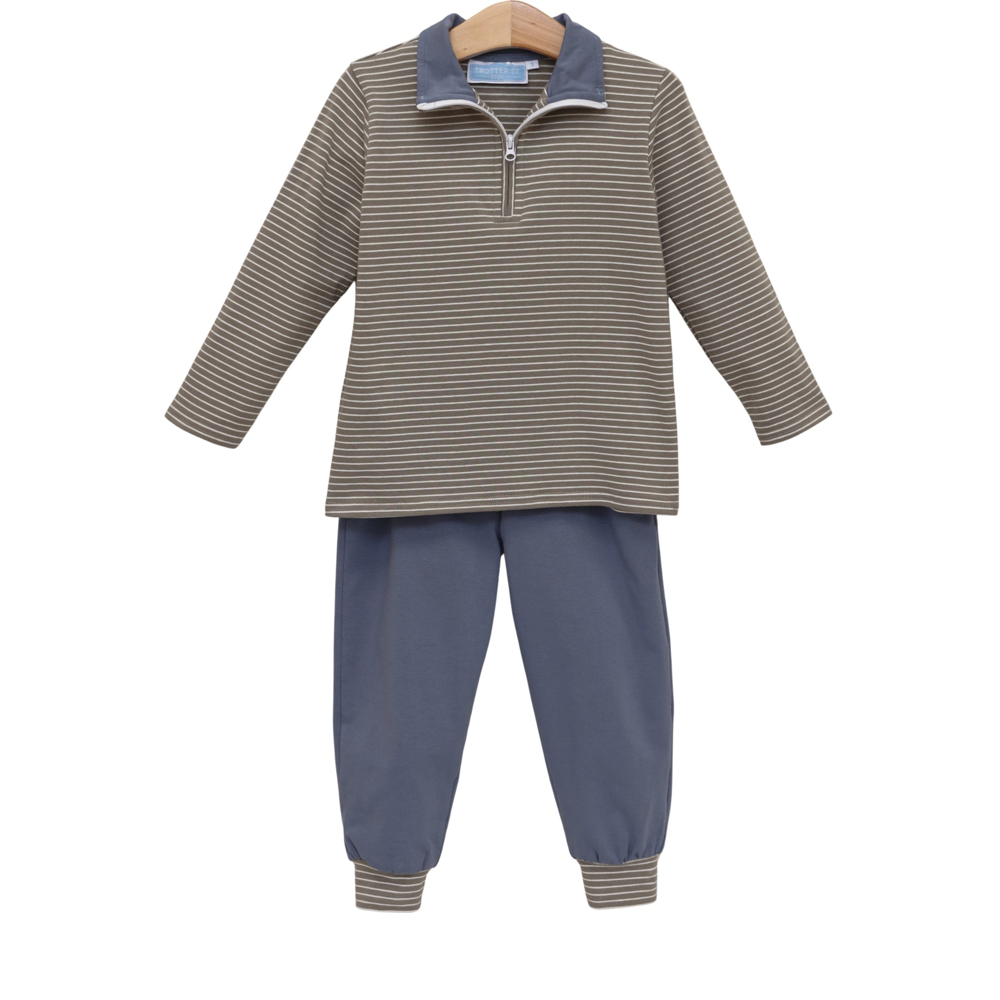 Trotter Street Tucker Pullover Set-Beige Stripe