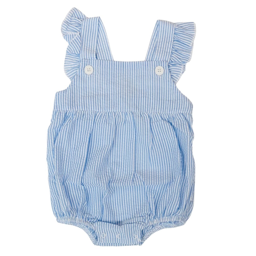 Paty Girls Blue Seersucker Angel Sleeve Bubble