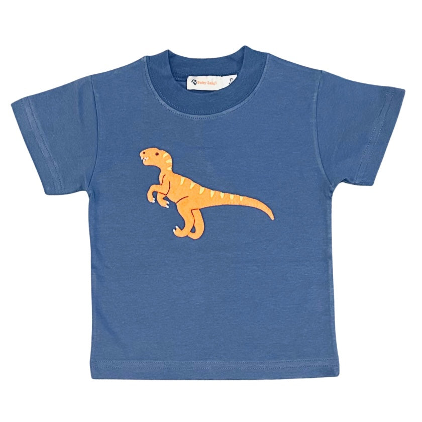 Luigi Boys Short Sleeve Boys Shirt with Dinosaur Applique