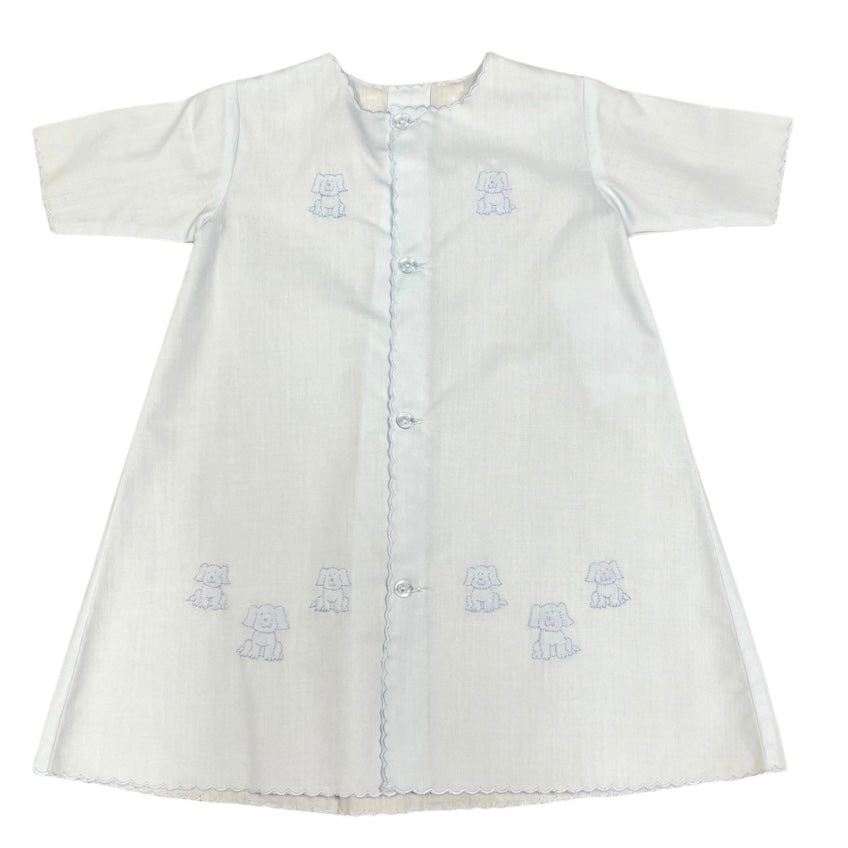 Auraluz Boys White Day Gown with Puppy Dog Shadow Stitching