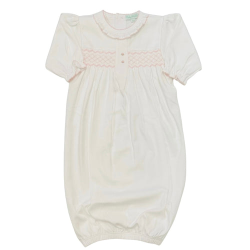 Baby Threads NB White Pima Smocked Girl Daygown with Ruffles