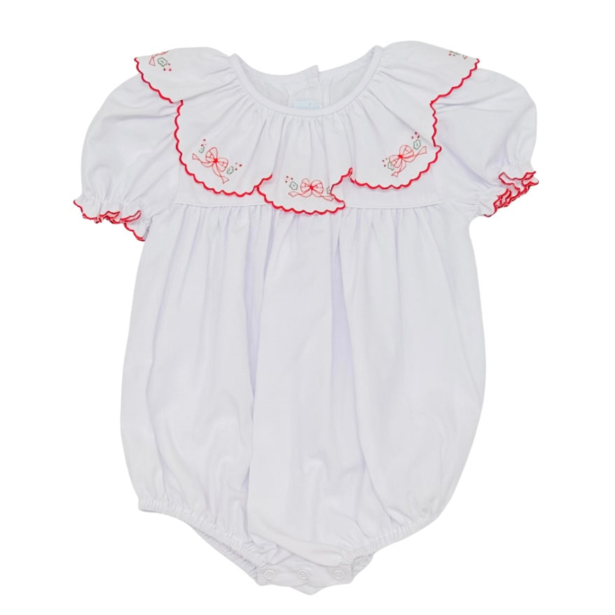 Auraluz Girls Christmas Bow Bubble with Scallop Collar