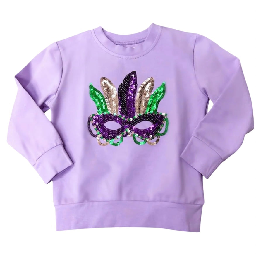 Lulu Bebe Girls Mardi Gras Sequin Mask Shirt