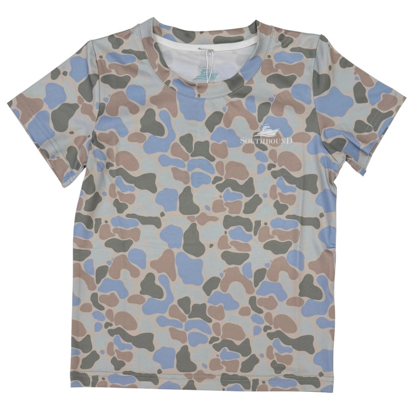 Southbound Boys Green/Blue/Khaki Camo Performance Tee