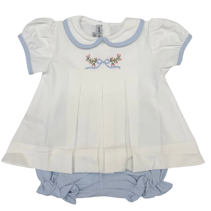 Sweet Dreams Girls Embroidered Blue Bow Bloomer Set