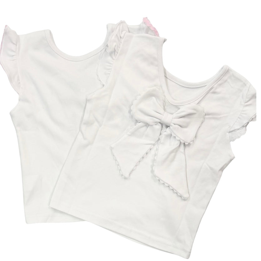 The Oaks Girls Beverly Flutter Sleeve Top with Ric Rac Trim-Available in Pink or White Trim