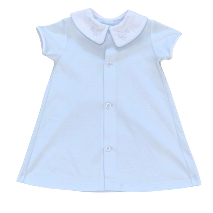 Auraluz Boys Blue S/S Day Gown with Plane Shadow Stitching on Collar