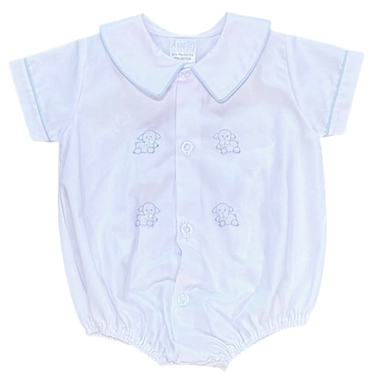 Auraluz Boys White Bubble with Lamb Shadow Stitch Embroidery